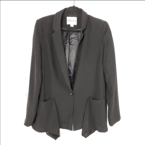 𝅺euc Reiss Lissy Bonded Soft Draped Blazer Jacket in Black Size medium - Picture 2 of 8